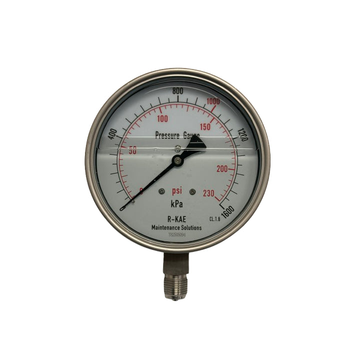 150mm - Stainless Steel Liquid Filled Pressure Gauge - Bottom Entry