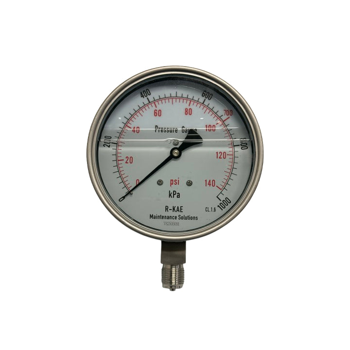 150mm - Stainless Steel Liquid Filled Pressure Gauge - Bottom Entry