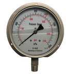 150mm - Stainless Steel Liquid Filled Pressure Gauge - Flush Mount Bottom Entry