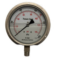 150mm - Stainless Steel Liquid Filled Pressure Gauge - Flush Mount Bottom Entry