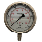 150mm - Stainless Steel Liquid Filled Pressure Gauge - Flush Mount Bottom Entry