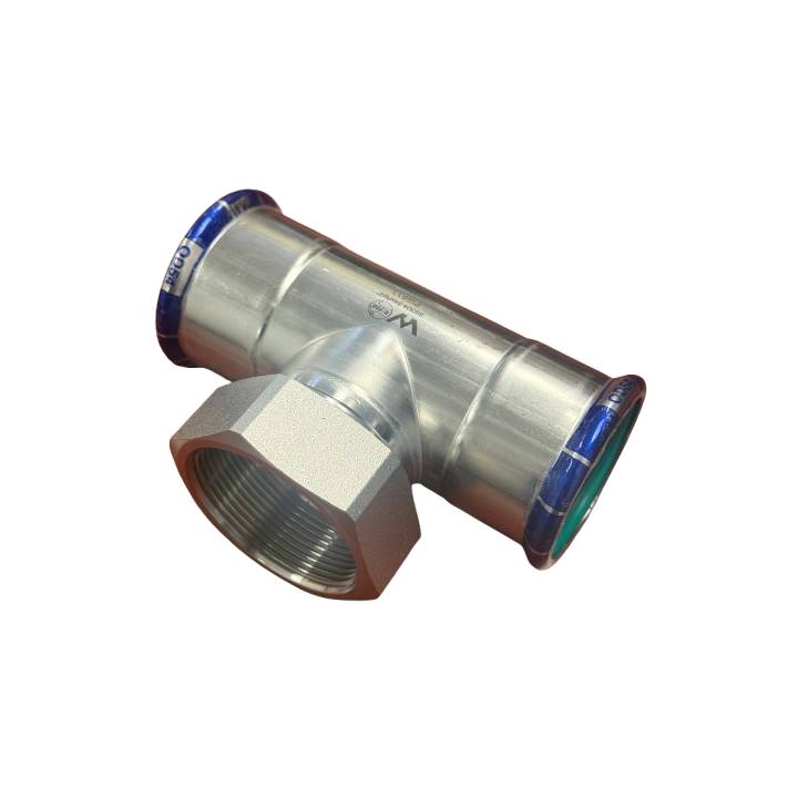 Tee with Female Threaded Branch - Stainless Steel Crimp Press