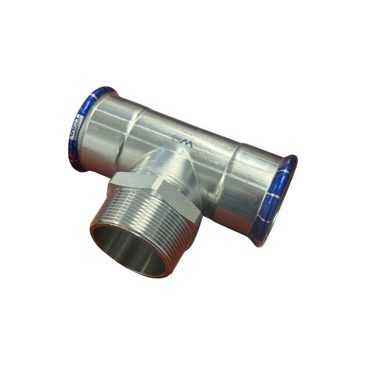 Tee with Male Threaded Branch - Stainless Steel Crimp Press